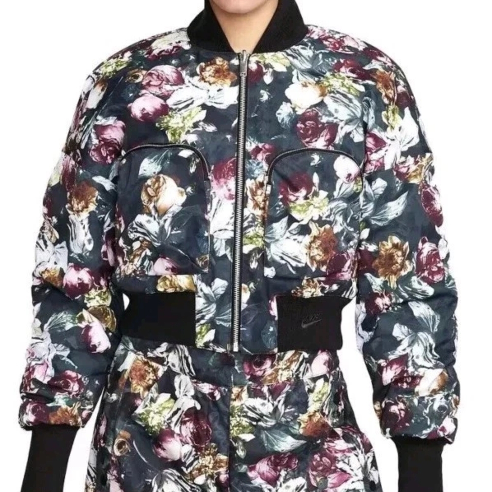 Women's Nike Tech Pack Bomber Jacket Reversible Floral Black FB8811-681 Sz 2XL